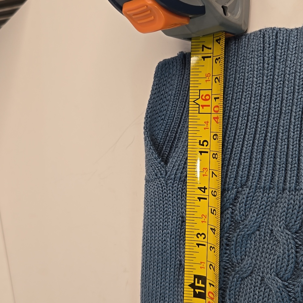 NWOT Belle by Kim Gravel Smoke Blue Cable Knit Cardigan Hip-Length - Picture 11 of 11